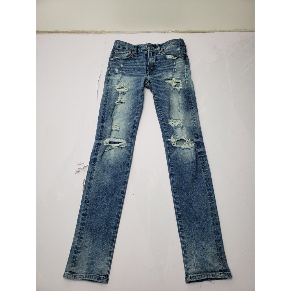 American Eagle Mens Blue Distressed Airflow 360 Medium Wash Skinny Jeans 28x32